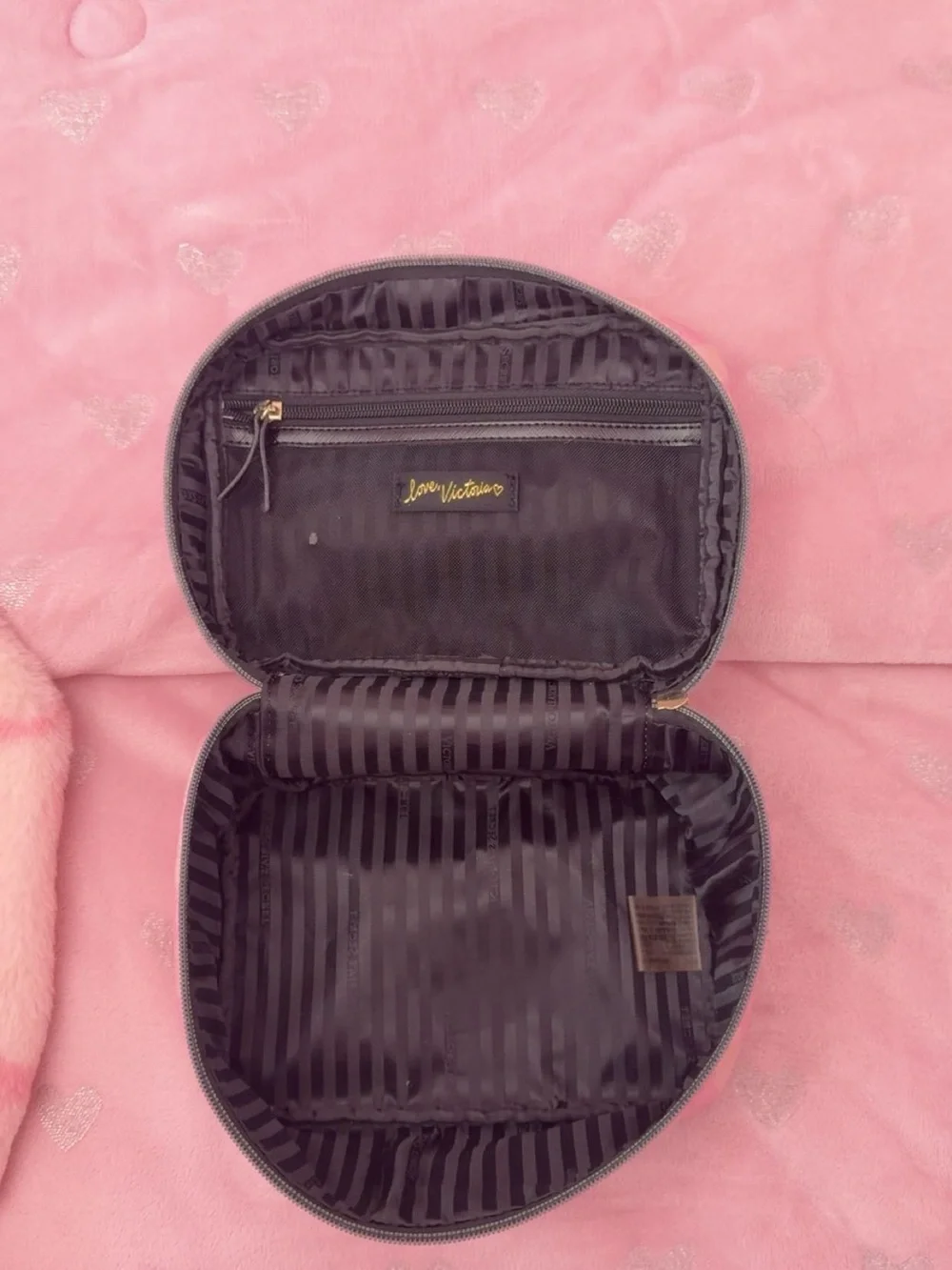 RARE Victoria's Secret Pink Striped Bow Cosmetic Case